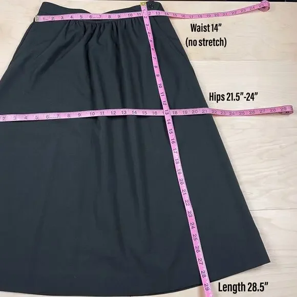 Vintage 1970s Black High Waisted A-Line Midi Skirt With Pockets - Picture 6 of 7